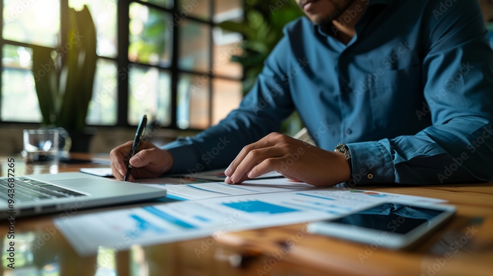 Financial advisor with reports on the table in the office generative ai Financial advisor with reports on the table in the office generative ai
