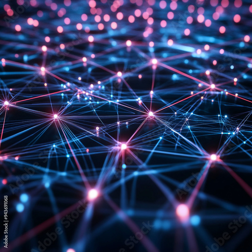 futuristic network of Digital and business transformation connected by lines to a shown from low Angle with front-lighting 