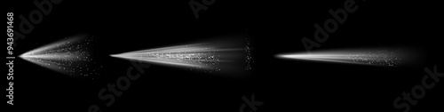 Set of water spray mist, isolated liquid particles and drops, perfumes and deodorants haze. Vector realistic art design of dust steam or cloud of atomizer. Trigger sprayer effect with nozzles