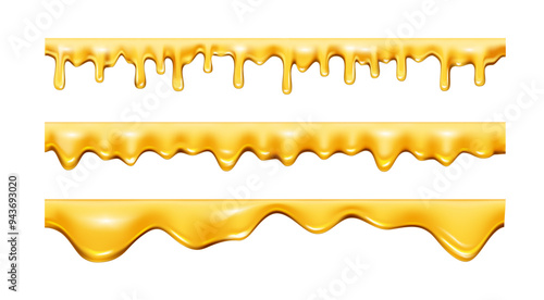 Organic and natural sticky honey product with drops, isolated sweet nectar dripping. Vector tasty meal supplement and sweetener for dishes and food. Beekeeping and apiculture production