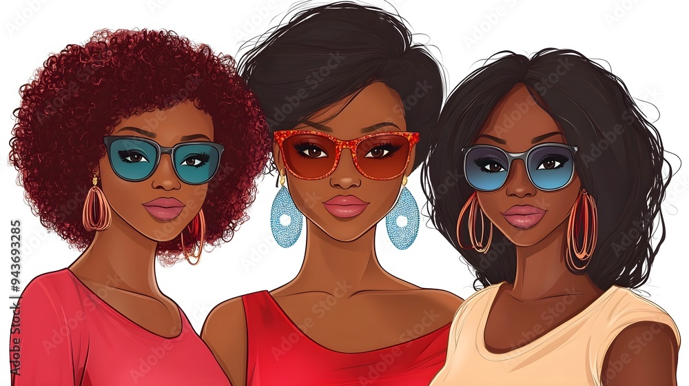 Empowering Beauty: Diverse Group of African American Girls - Portrait Illustration Celebrating Black Beauty for Avatars, Fashion, and More Empowering Beauty: Diverse Group of African American Girls - Portrait Illustration Celebrating Black Beauty for Avatars, Fashion, and More