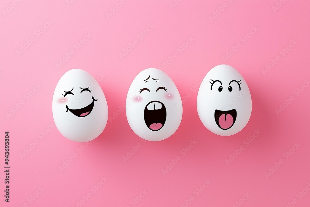 Playful Depiction of Emotion on Eggs Against a Pink Background