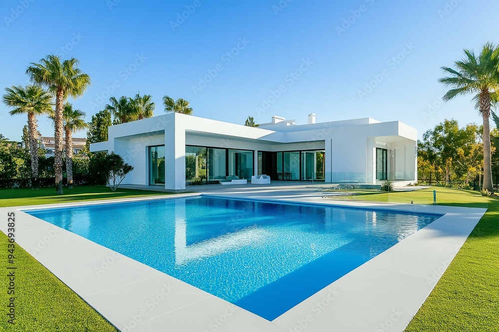 Stunning View of a Modern Villa with an Exquisite Pool