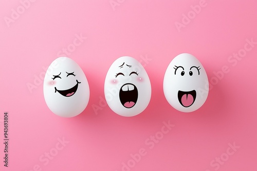 Obraz na płótnie Playful Depiction of Emotion on Eggs Against a Pink Background w salonie