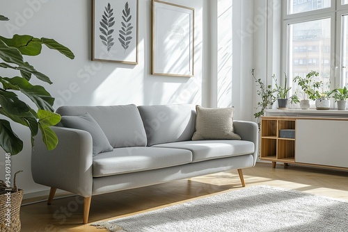 Obraz na płótnie Tranquil Living Room Interior Featuring Natural Elements and Modern Furniture w salonie