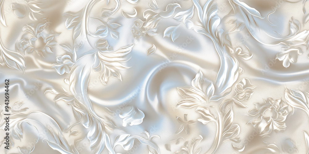 White floral motifs on a smooth silk background in soft pastels, luxurious and delicate pattern
White floral motifs on a smooth silk background in soft pastels, luxurious and delicate pattern