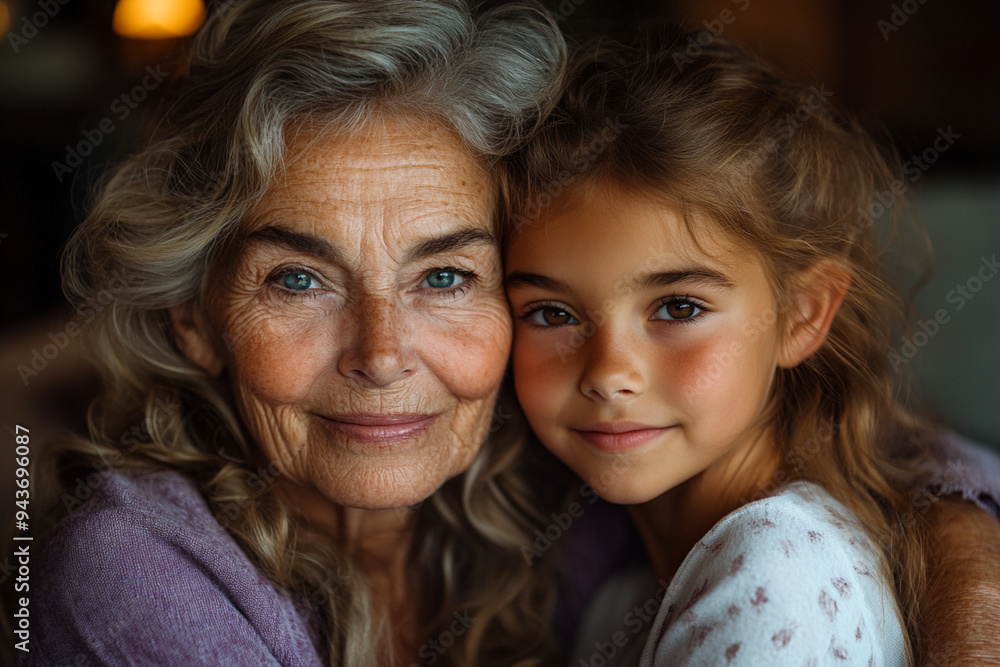 Heartwarming Portrait of a Joyful Grandmother Embracing Her Adorable Granddaughter in a Cozy Home Setting, Celebrating Family Bonds and Generational Love with Warm Smiles and Tender Moments Captured P Heartwarming Portrait of a Joyful Grandmother Embracing Her Adorable Granddaughter in a Cozy Home Setting, Celebrating Family Bonds and Generational Love with Warm Smiles and Tender Moments Captured P