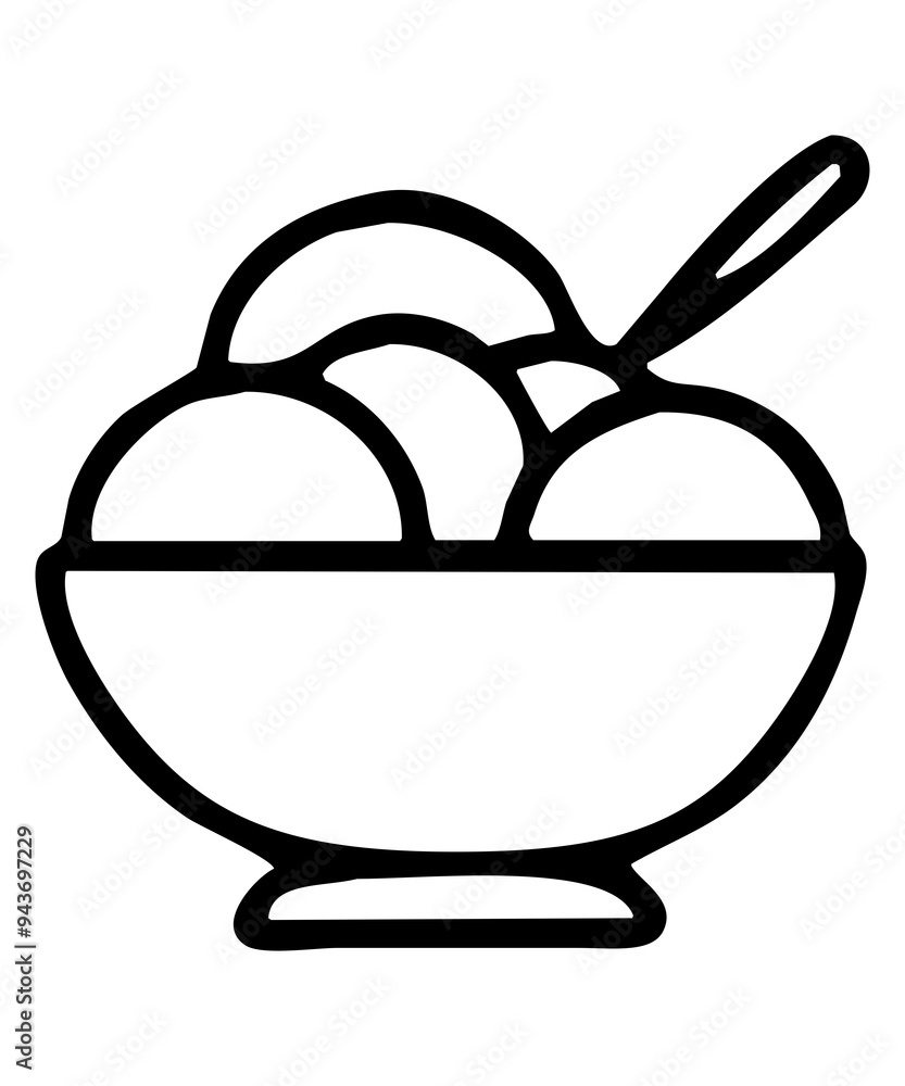 black outline illustration icon logo of an ice cream bowl isolated on white black outline illustration icon logo of an ice cream bowl isolated on white
