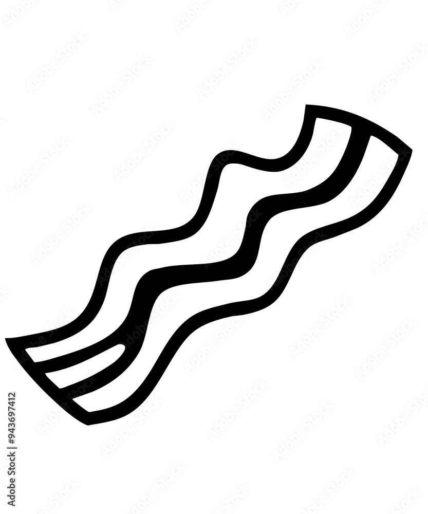 Fototapeta premium black outline clipart icon illustration of bacon isolated on white, resembling breakfast, meat, cooking, beef