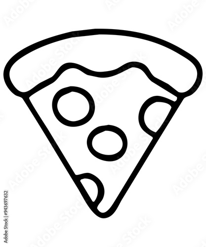 black outline illustration icon of a triangular pizza slice isolated o white