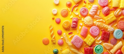 colored sweets on a yellow ...