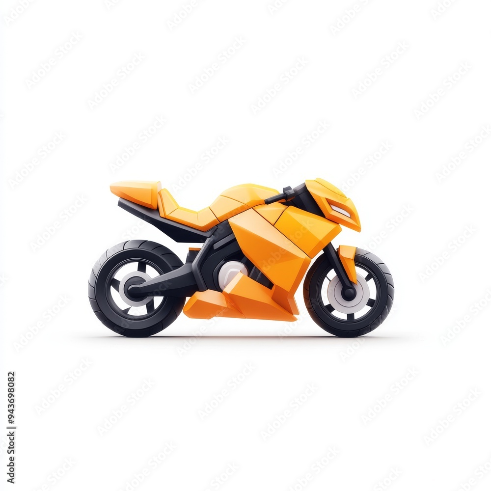 A 3D single icon of a streamlined motorcycle depicted in a simple minimalistic style with sharp angles and a glossy finish set against a white background to highlight its speed and agility A 3D single icon of a streamlined motorcycle depicted in a simple minimalistic style with sharp angles and a glossy finish set against a white background to highlight its speed and agility