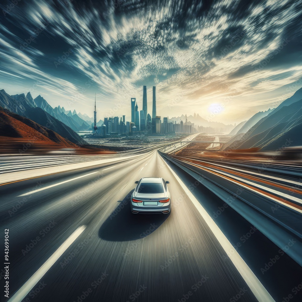The point-of-view perspective from a driving car on a highway captures the sense of motion and travel
The point-of-view perspective from a driving car on a highway captures the sense of motion and travel