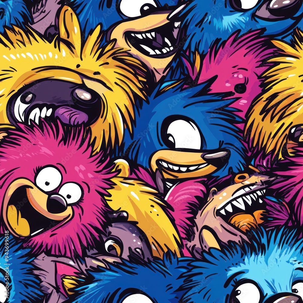 A vibrant collection of cartoonish, colorful creatures with playful expressions. A vibrant collection of cartoonish, colorful creatures with playful expressions.