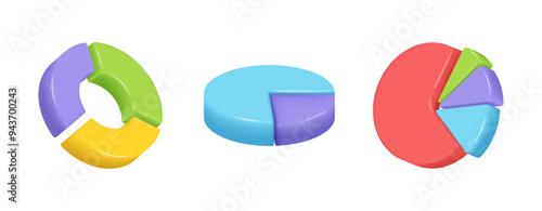 Business chart graph, report information pie 3D vector illustration. Financial report and graphic investment, profit and marketing diagram, statistics and infographic sign in cartoon design