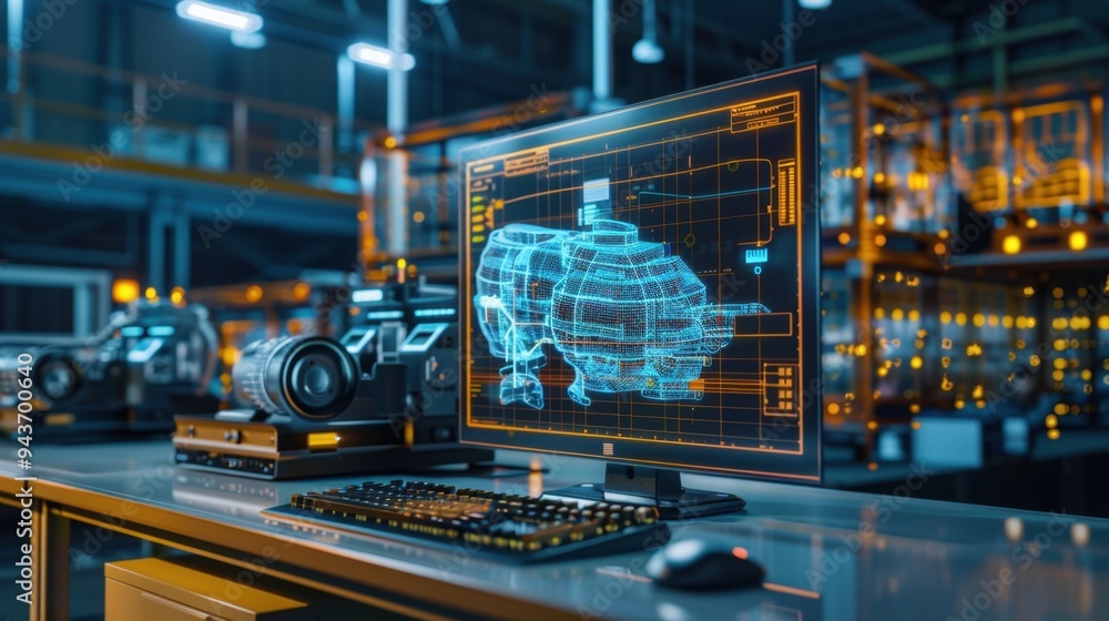 Detailed view of a digital twin model displayed on a computer, emphasizing the role of simulation in tech Detailed view of a digital twin model displayed on a computer, emphasizing the role of simulation in tech