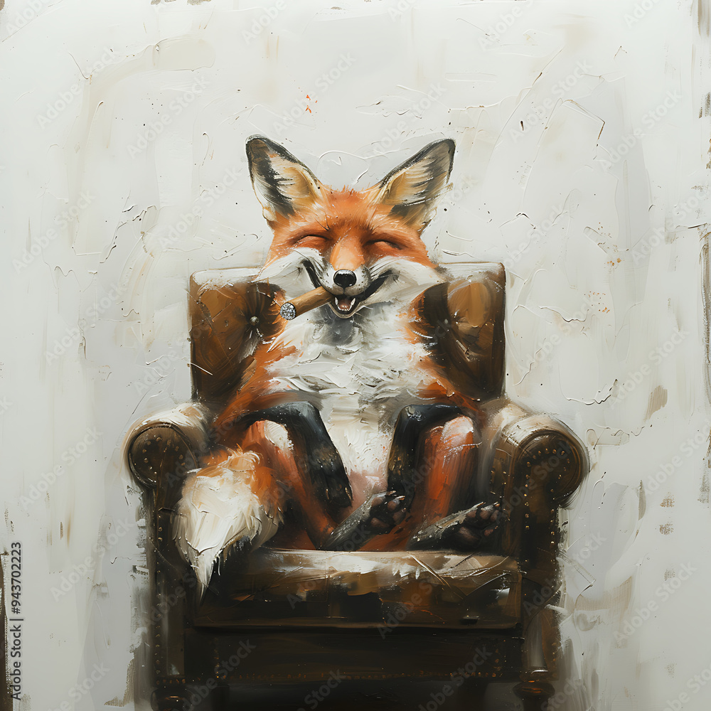 A Fox Casually Lounges On A Chair Puffing On A Cigar Its Relaxed A Fox Casually Lounges On A Chair Puffing On A Cigar Its Relaxed