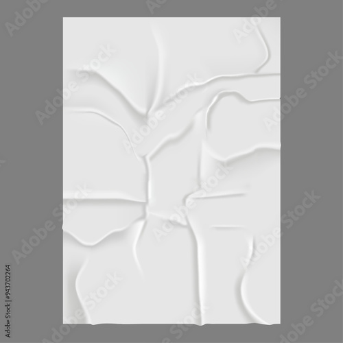 Creased texture of glued paper sheet with wrinkles. Vector isolated crumpled and grunge surface effect for copy space, empty clean copy of page. Poster backdrop, cloth or plastic material