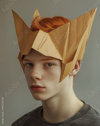 portrait of a person in a cardboard hat  photo