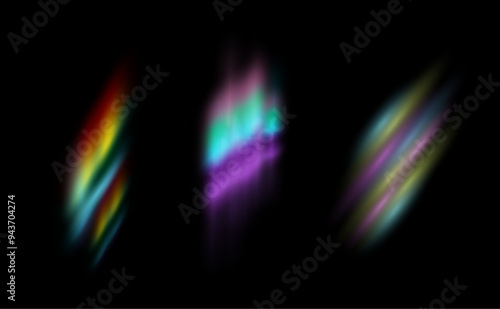 Northern lights glowing in night sky. Vector arctic aurora borealis. Natural oxygen and nitrogen molecules phenomenon in atmosphere. Realistic combination of solar wind and magnetic field