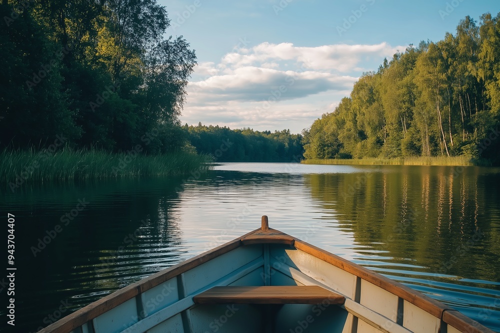 A serene scene of a rowboat gliding on a calm lake, surrounded by lush greenery and reflecting the peaceful atmosphere of nature. A serene scene of a rowboat gliding on a calm lake, surrounded by lush greenery and reflecting the peaceful atmosphere of nature.