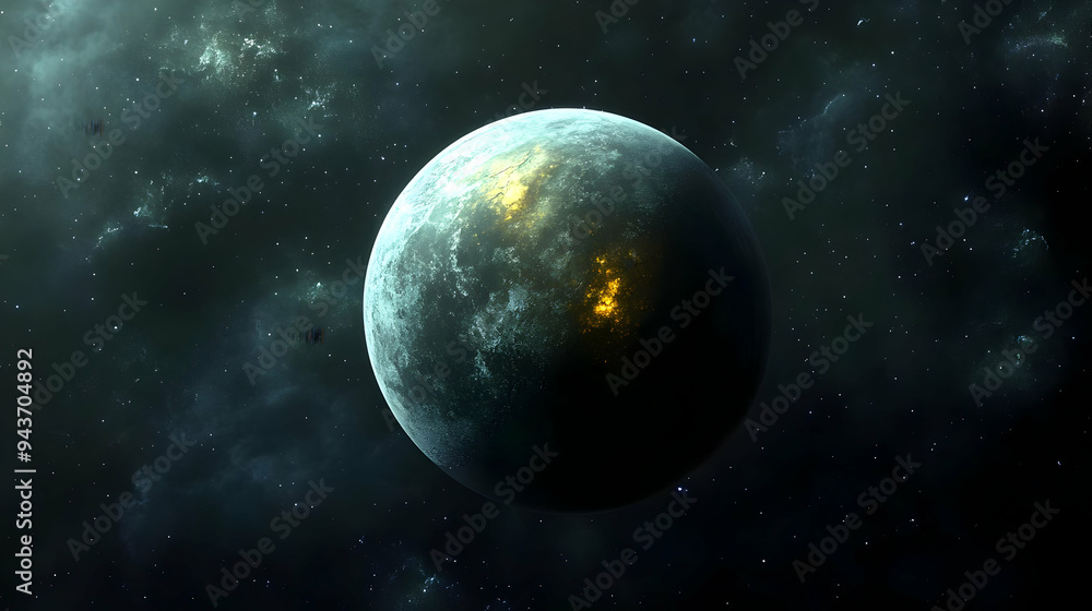 A lonely planet with a glowing core in a dark, starry sky. A lonely planet with a glowing core in a dark, starry sky.