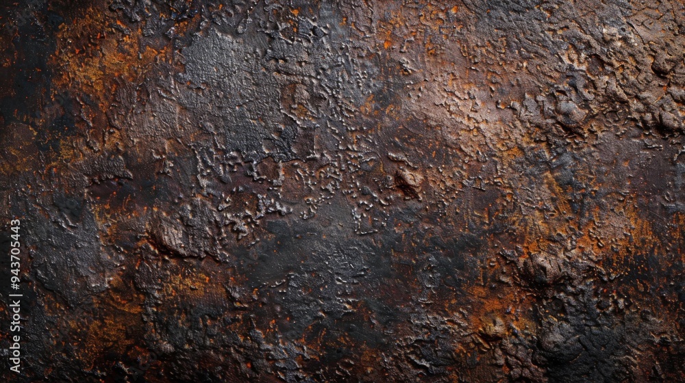 Flat lay of a heavily rusted iron surface with rough, pitted textures, ideal for an industrial background Flat lay of a heavily rusted iron surface with rough, pitted textures, ideal for an industrial background