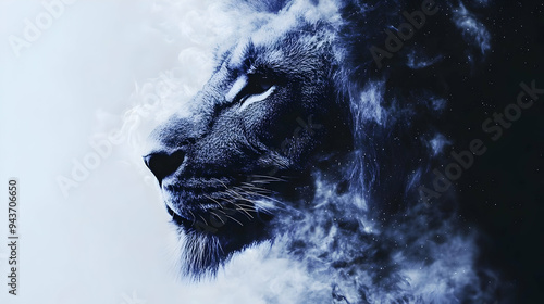 A majestic lion's profile e...