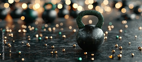Black iron kettlebell featu...