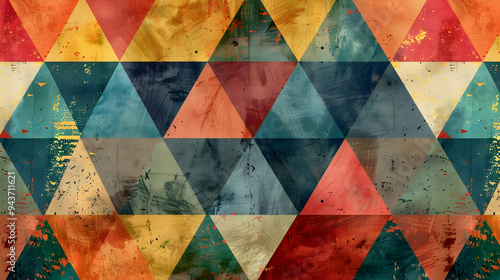 Triangle pattern. Colorful, grunge and seamless. Grunge effects