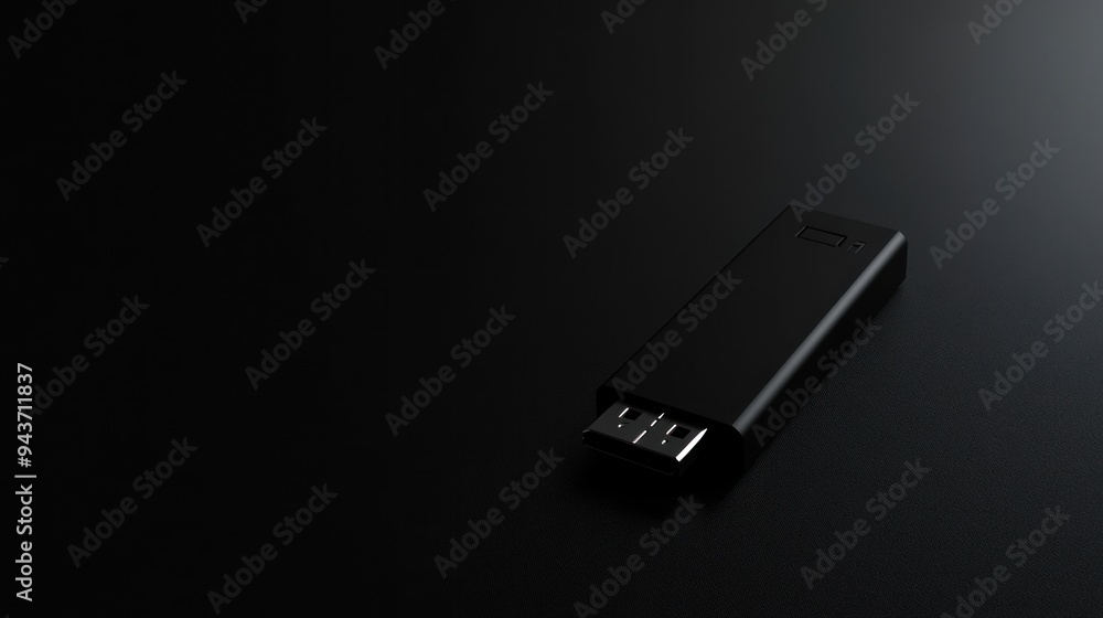 Fototapeta premium Black USB Device on a Dark Background