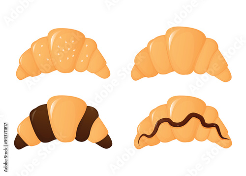 Set of sweet croissants. Isolated vector illustration for poster, banner, menu, advertising. EPS10