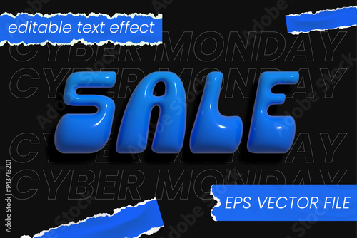 Cyber monday promotion sale 3d inflated vector text effect