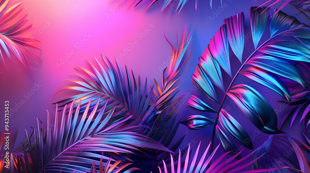 tropical palm leaves in vibrant neon gradient holograph tropical palm leaves in vibrant neon gradient holograph
