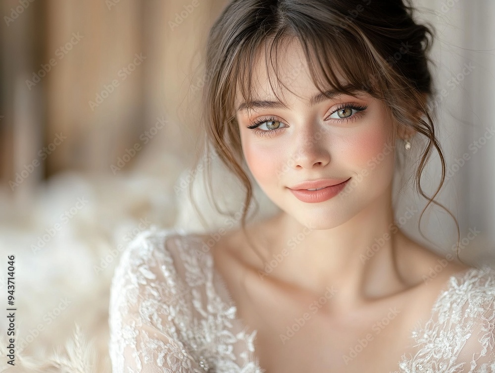 Happy beautiful young bride in a beautiful wedding dress Happy beautiful young bride in a beautiful wedding dress