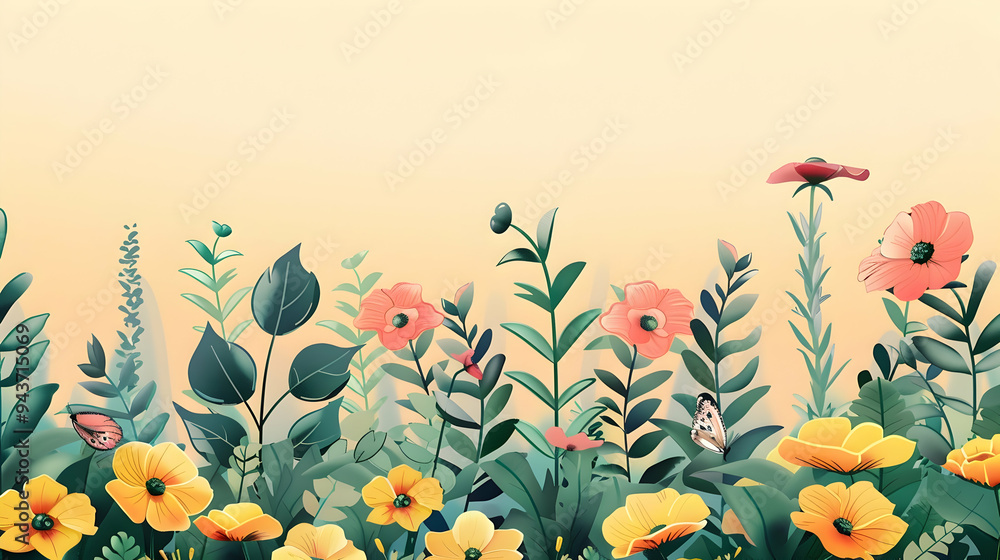 Fototapeta premium summer plants and flower background illustration