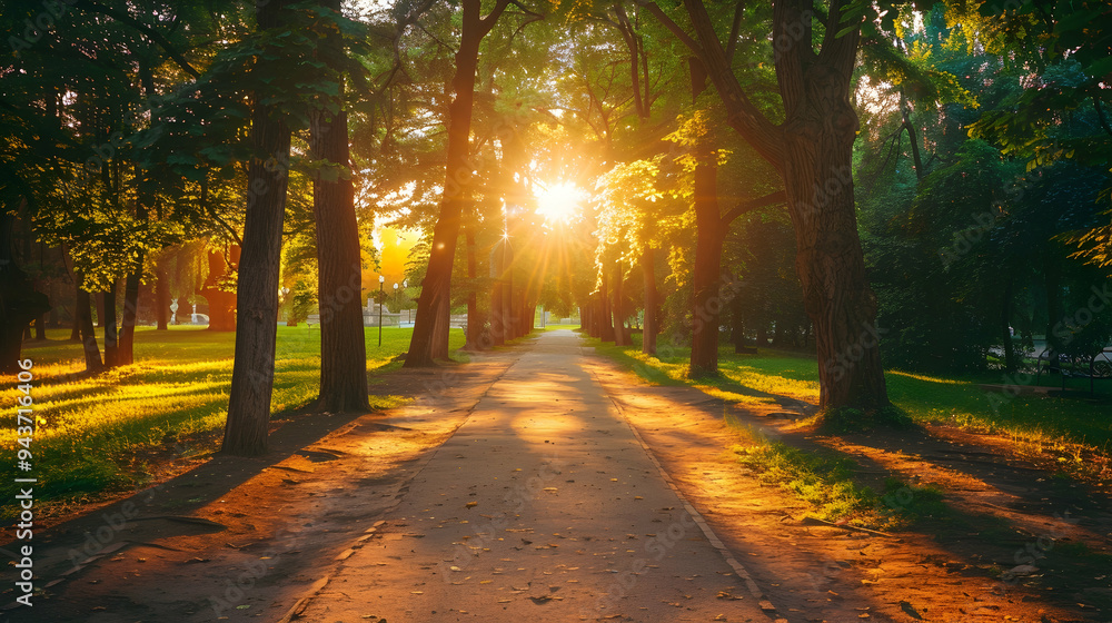 Sunlit path in a park before sunset Sunlit path in a park before sunset