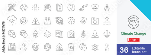Climate Change editable outline icon set