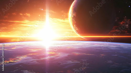 A planet with a bright, shi...