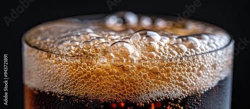 The glass of bubbling soda isolated against a black background. with copy space image. Place for adding text or design photo