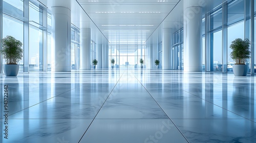 Wallpaper Mural Clean 3D office background with a wide business hall, light-filled spaces, and polished flooring, ideal for a corporate or airport setting. Torontodigital.ca