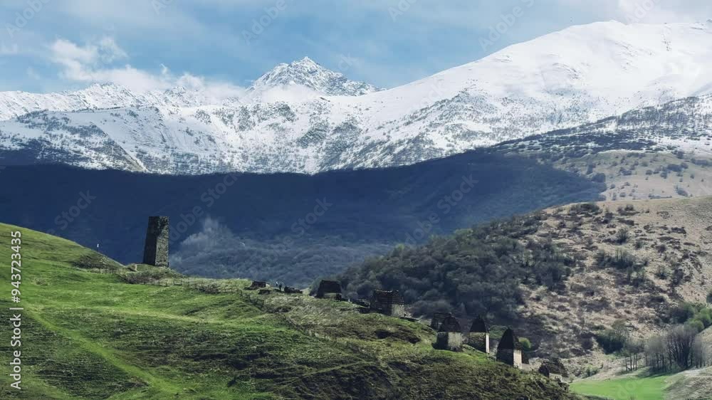 Dargavs is a unique city of the dead in North Ossetia. There are many houses and a crypt-tomb on the top of the rocky mountains. The City of the Dead on the mountainside near the Midagrabindon River. Dargavs is a unique city of the dead in North Ossetia. There are many houses and a crypt-tomb on the top of the rocky mountains. The City of the Dead on the mountainside near the Midagrabindon River.