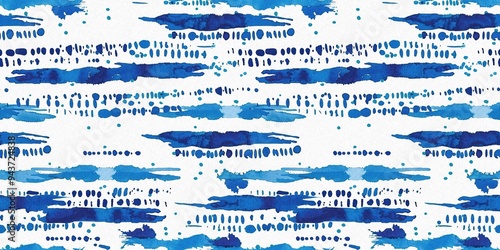 Modern blue white irregular beach stripe border for summer doodle banner design. Coastal mariner background for seaside living style in repeatable edging ribbon trim