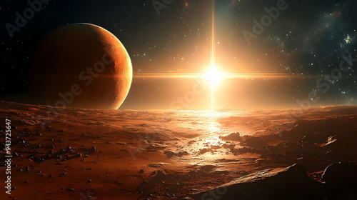 A red planet with a bright ...