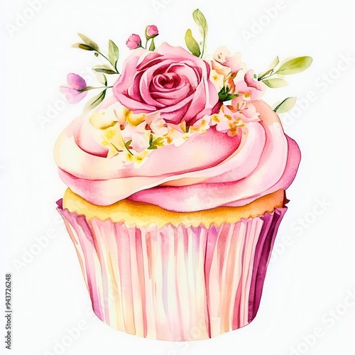 A beautifully decorated cupcake featuring pink frosting and floral accents, perfect for celebrations or dessert lovers.