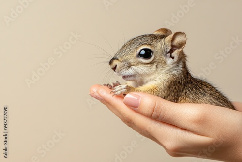 Cute Baby Squirrel in Hands photo