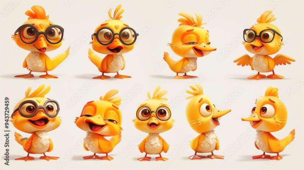 A collection of cartoon birds displaying various expressions and poses. A collection of cartoon birds displaying various expressions and poses.