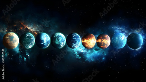 A row of colorful planets i...
