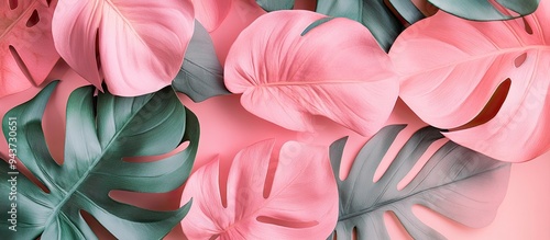 Tropical leaves against a p...