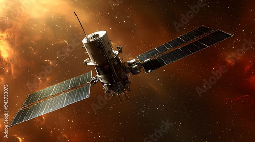 A satellite with solar pane...